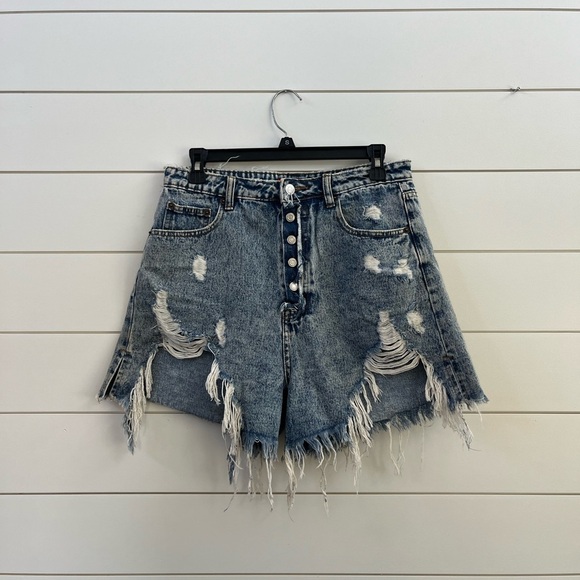 Signature8 Blue Distressed Jean Shorts - Picture 1 of 4